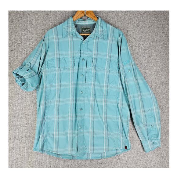 WOOLRICH MEN’S MEDIUM LIGHT BLUE PLAID BUTTON-UP LONG SLEEVE SHIRT CASUAL - Picture 3 of 10